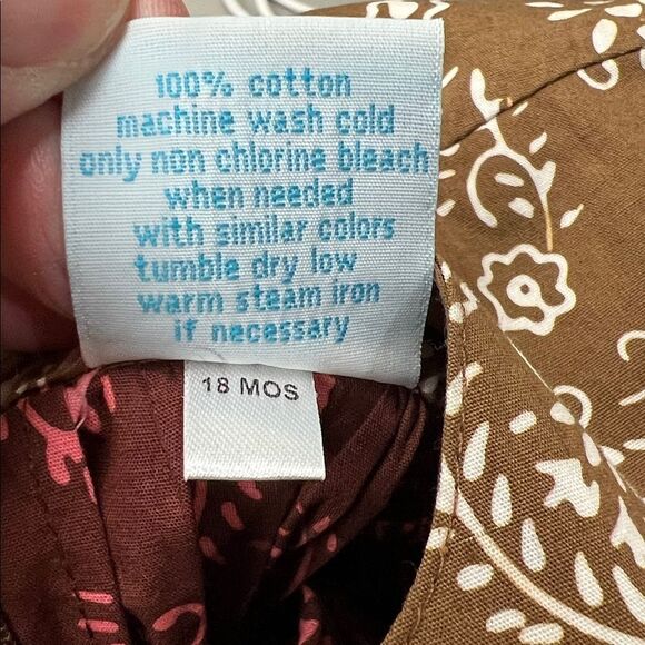 Young Colors Brown and pink floral long sleeve cotton dress size 18 months - Picture 9 of 9